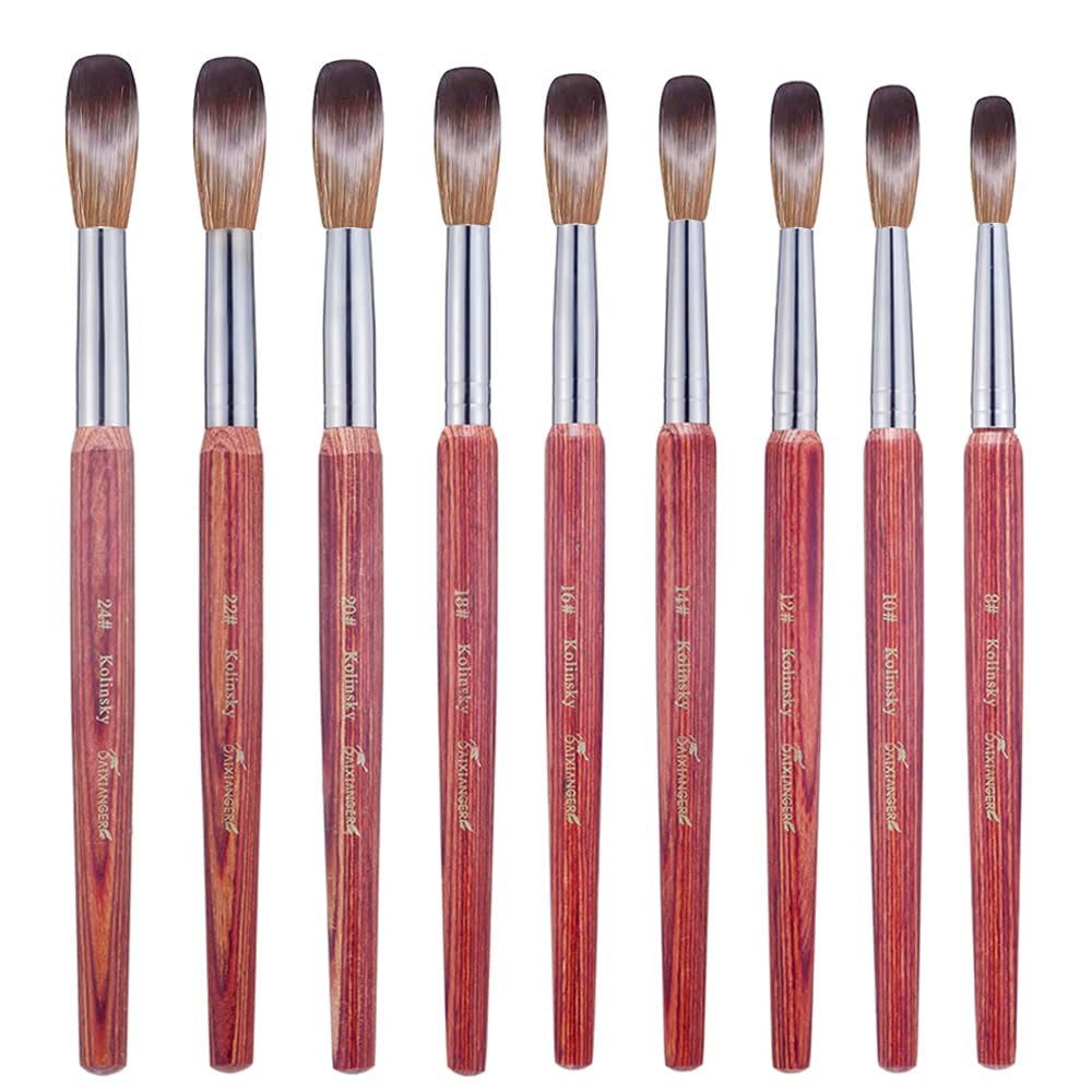 Kolinsky - Pennello per nail art in acrilico, misura 20, forma ovale, per applicazione acrilica, strumento professionale per manicure per extension e intaglio 3D, manico in legno rosso