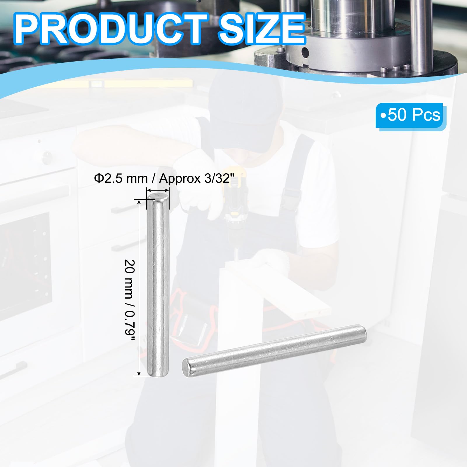 PATIKIL 304 Stainless Steel Dowel Pin 2.5x20 mm (3/32" Dia) - Image 2