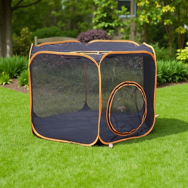 Recintos para gatos al aire libre, tiendas de campaña portátiles de malla desplegable con túneles de juego para gatos grandes, conejos y animales pequeños, diseño hexagonal para un juego versátil