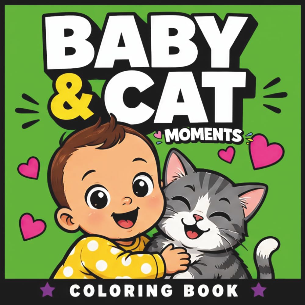 Baby & Cat Moments Coloring Book: 50 Funny and Heartwarming Baby and Cat Adventures for Stress Relief (The Chaos Crew)