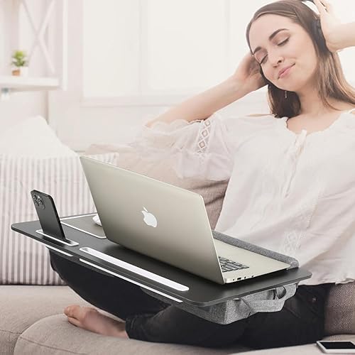 Miniatura 4 de Escritorio para computadora portátil, escritorio de regazo 3 en 1 con cojín para laptop de 17 pulgadas, altura ajustable plegable, con alfombrilla