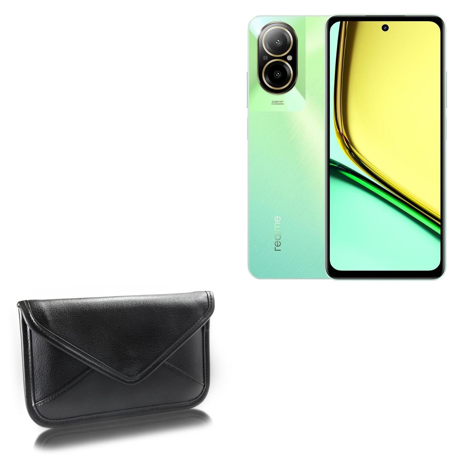 BoxWave Case Compatible with Realme C67 4G - Elite Leather Messenger Pouch, Synthetic Leather Cover Case Envelope Design - Jet Black