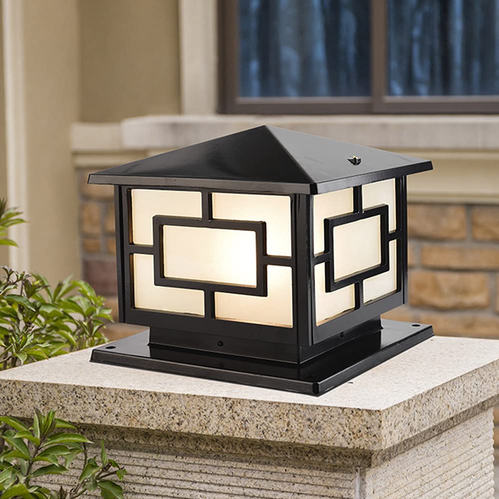 Lampe de Poteau Extérieur Pilier étanche Lanterne E27 Cour Villa Jardin Colonne Phare avec Interrupteur étanche Vintage Lampe Pilier Portail Lampe Rétro Jardin Pilier Pour Patio chemin, Noir