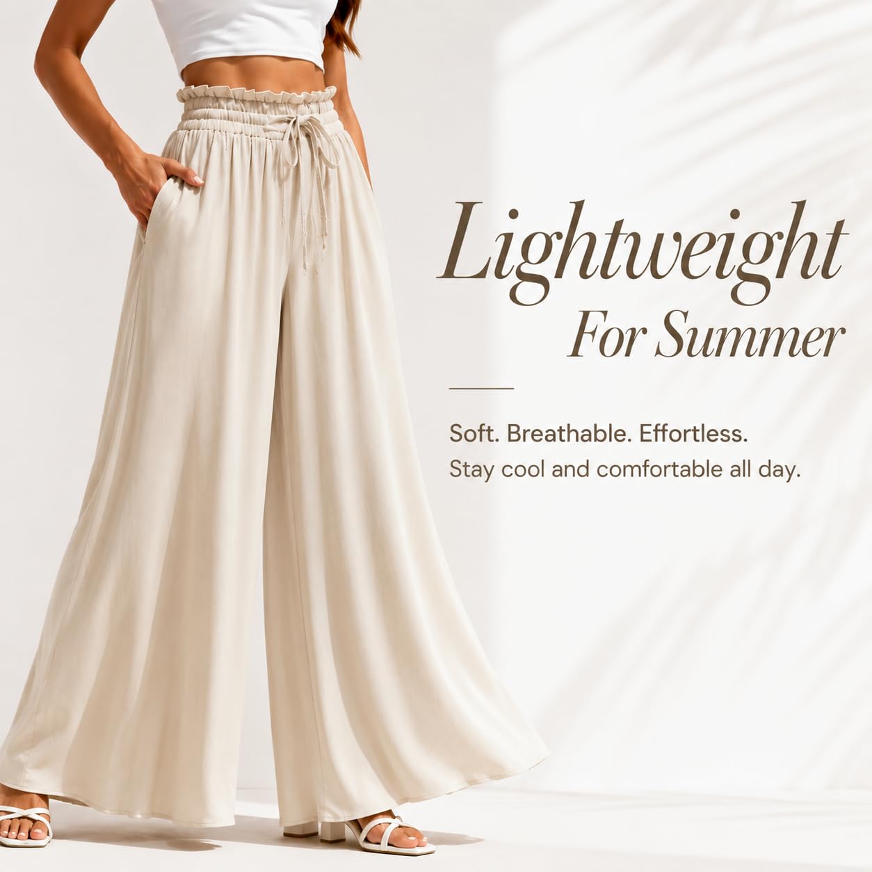 Yusongirl Weites Bein, fließende Hose für Damen, hohe Taille, elastische Taille, Palazzo-Hose.
