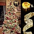 GIHOO Christmas Tree Decorations String Lights 32ft 100 LED Lights Copper Wire Ribbon Bows Lights for Party Weddings Holiday Christmas Tree Decorations (Gold Warm Light Battery Powered)
