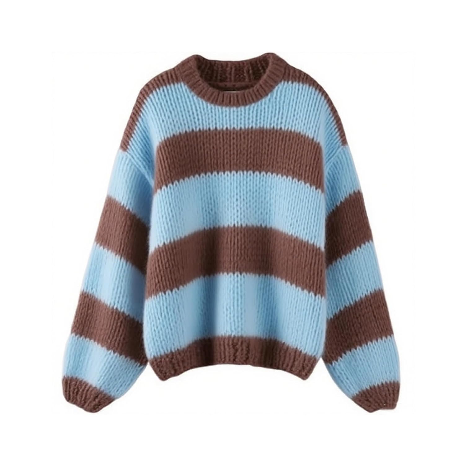 FOMOYUU Women Oversized Striped Sweater Color Block Knit Long Sleeve Sweatshirt Loose Pullover Y2K Preppy Jumper