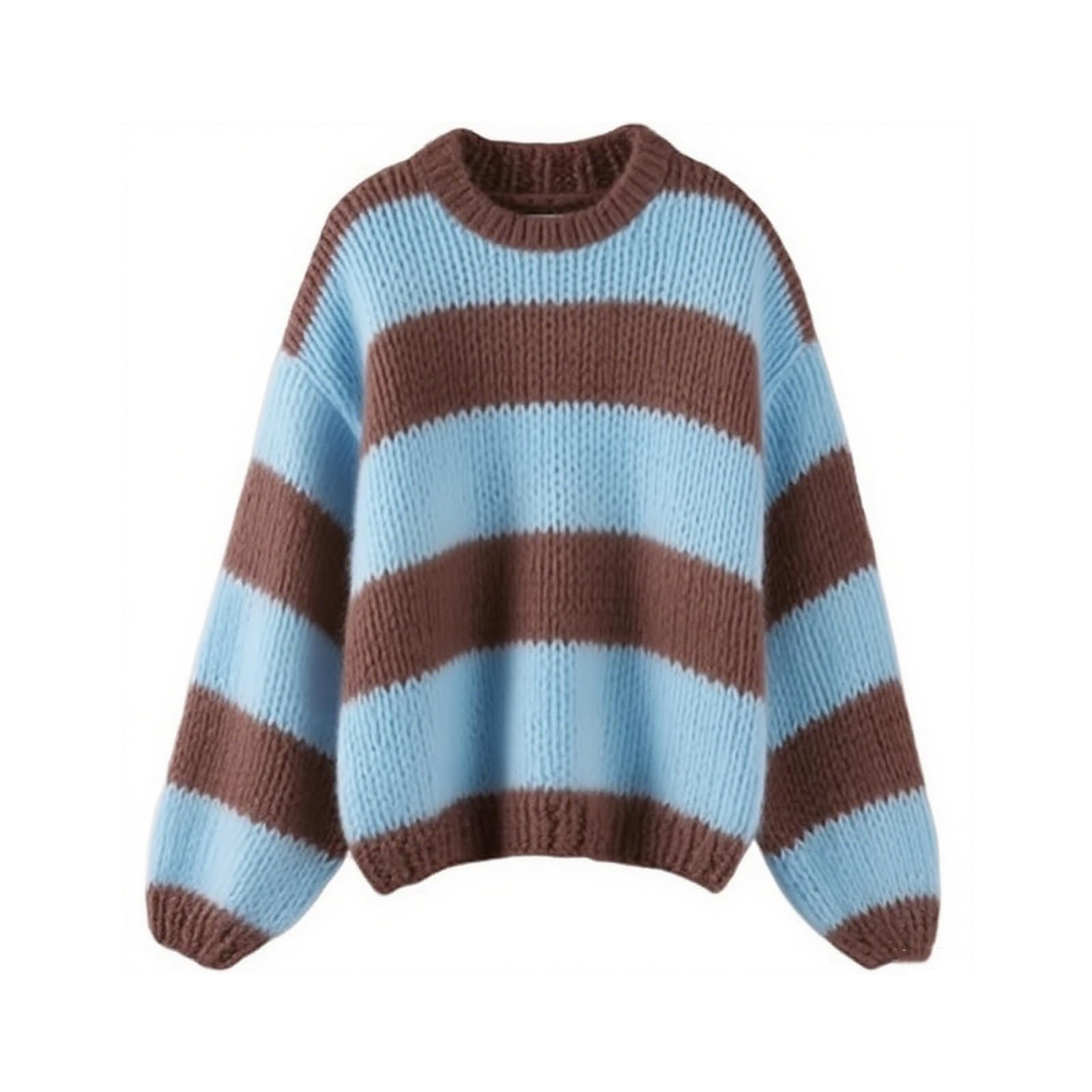 FOMOYUU Women Oversized Striped Sweater Color Block Knit Long Sleeve Sweatshirt Loose Pullover Y2K Preppy Jumper