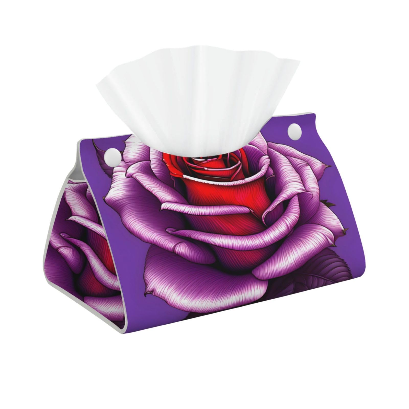 Fuchsia Rose Long Leather Tissue Box Cover-Waterproof PU Leather Tissue Holder for Bathroom, Decorative Rectangular Tissue Case