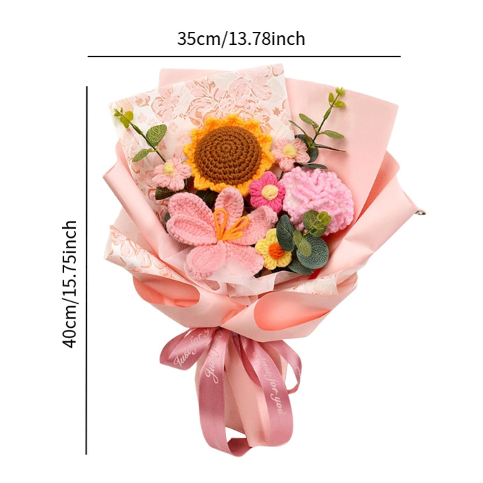 LOVIVER Ouncinetto Flower Bouquet Regalo per la festa della mamma dalla figlia Son Artificial Home decorazioni a maglieria per Mom Donne, Garofano Rosa