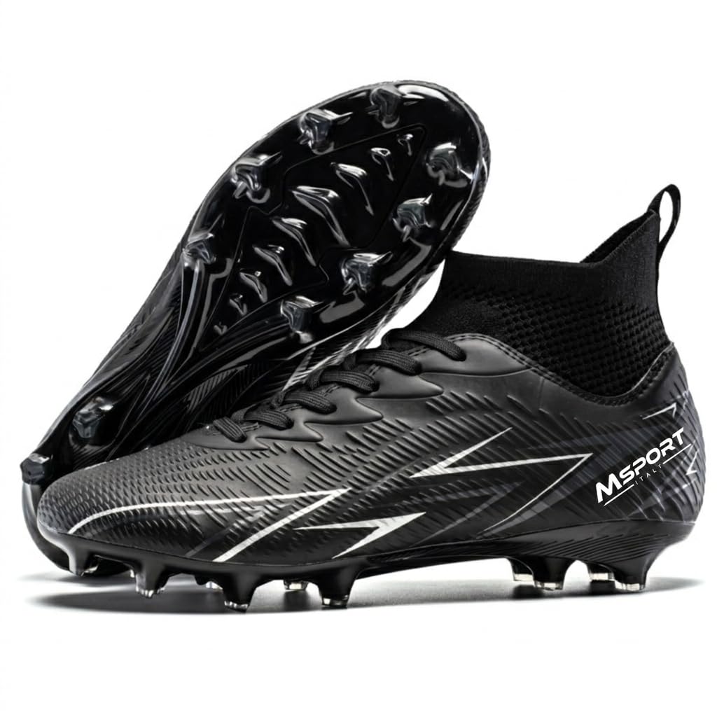 Msport Chaussures de Football Enfants/Adolescents à Crampons – Antidérapantes, Légères et Confortables – Idéales pour Gazon Naturel et Synthétique