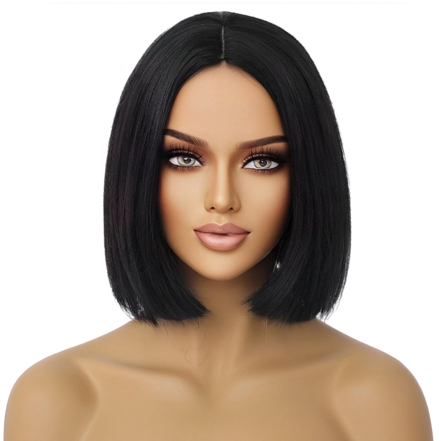 PATTNIUM Black Bob Wig for Women Short Black Wigs Straight Middle Part Black Hair Wig Natural Looking Heat Resistant Synthetic Wigs