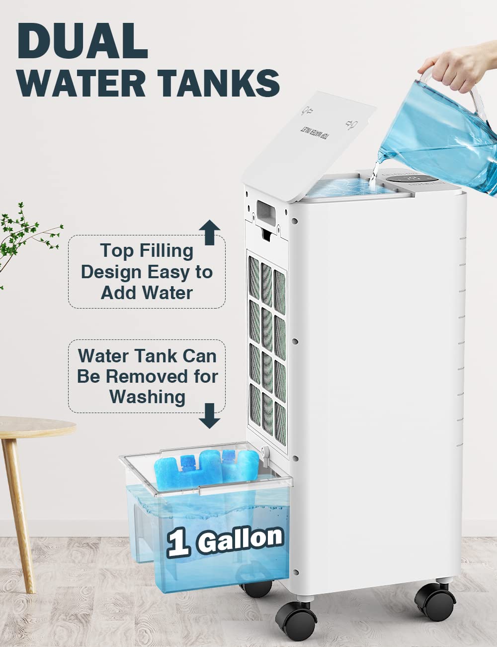 3In1 Evaporative Air Cooler, Cooling Fan with 3 Modes & 3 Speeds