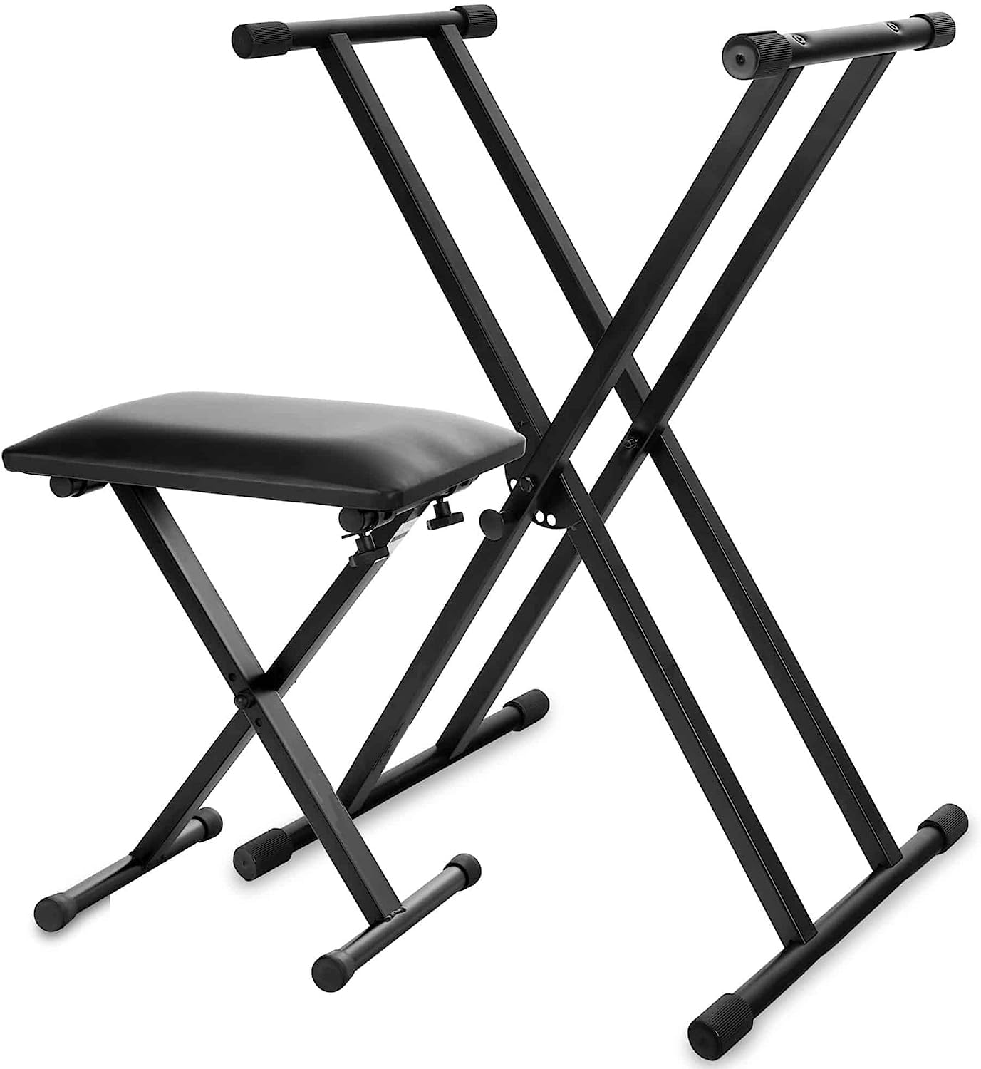 Rockstar - Soporte de Teclado o Piano Tijera KS02 Doble Plegable y Banqueta Taburete KT02 Acolchada Ajustable 3 Niveles - Rockmusic