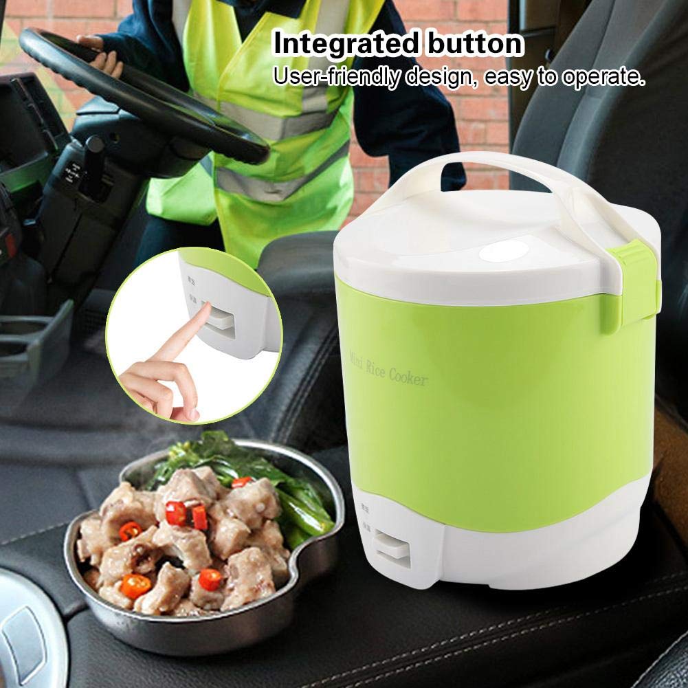 Fornello di Riso Multifunzionale Portatile Elettrico 24V 180W 1.6L Fornello a Vapore per Alimenti Fornello per Cereali di Riso Multi-fornello per Auto Camion(verde)