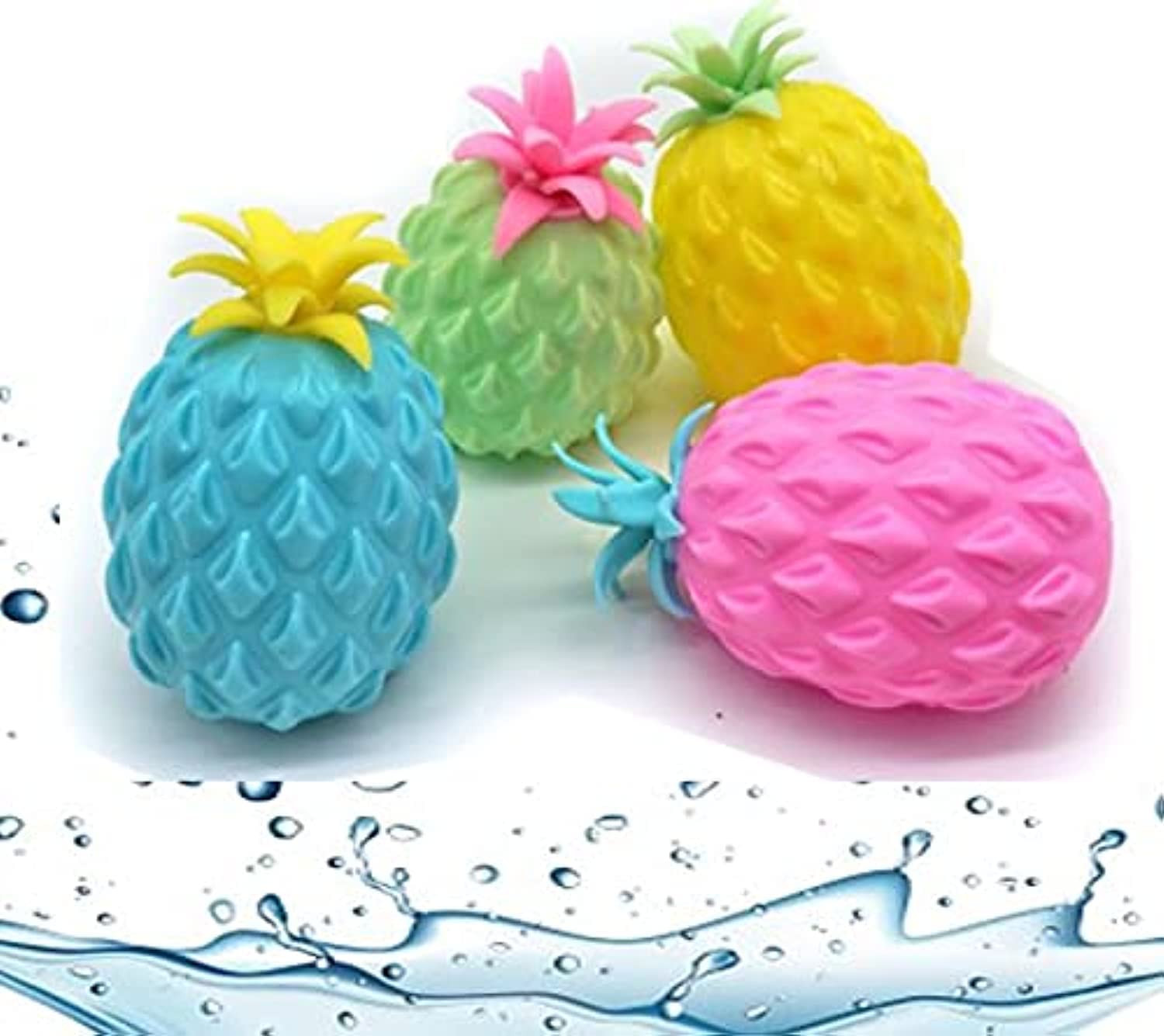 Pineapple Squeeze Toy Soft & Gooey Stress, Anxiety, Tension Reliever Hand Muscle Therapy Bouncy Squishy Stressball Sensory Toy Party Favour Game Prizes- 8cm, Assorted 4pcs/Set