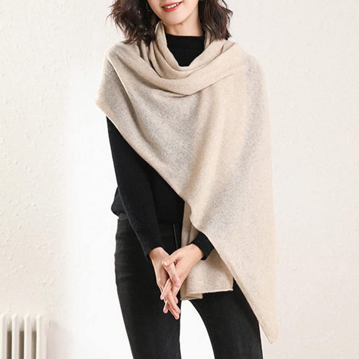 Bufanda de cachemir puro, chales de invierno grandes, suaves y cálidos, de color liso para mujer