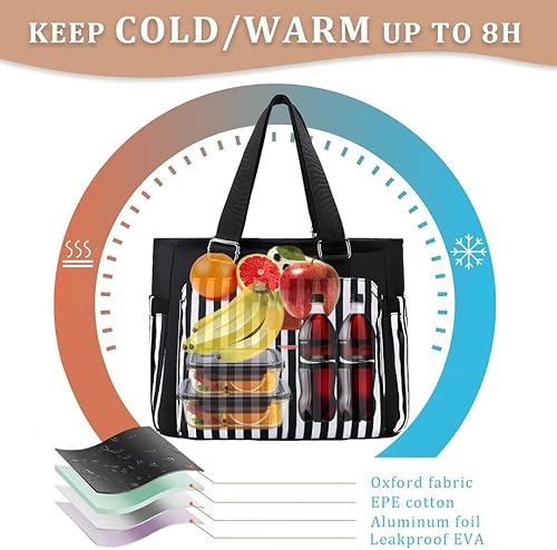 Miniatura 4 de Bolsas de almuerzo grandes para mujer para el trabajolonchera aislada para adultos, bolsa de almuerzo a prueba de fugas con bolsillo de