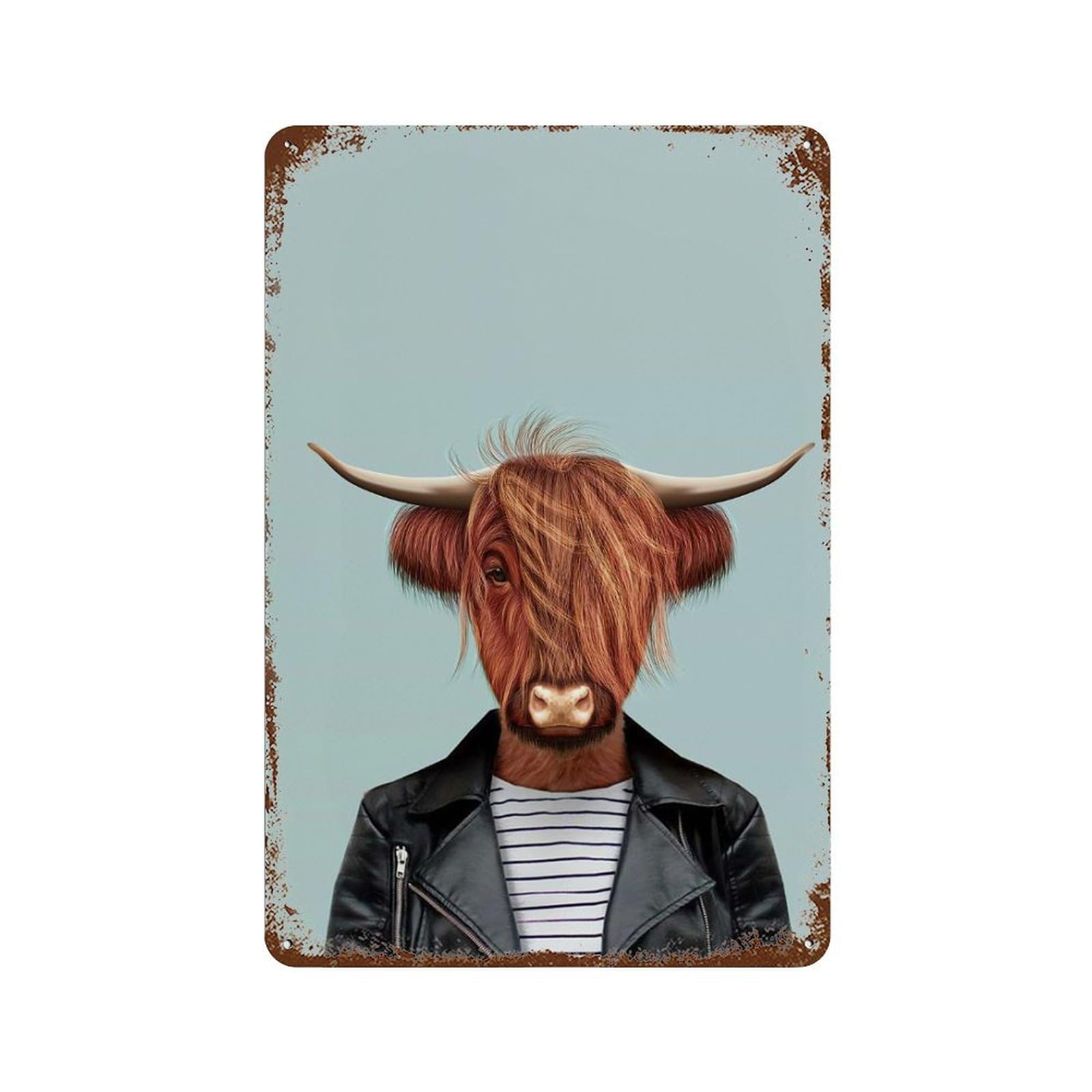 Rusty Metal Tin Sign with Highland Cattle Cow Design 11.8"x7.9", for Farmhouse, Kitchen And Entryway Decor, Classic Wall Plaque