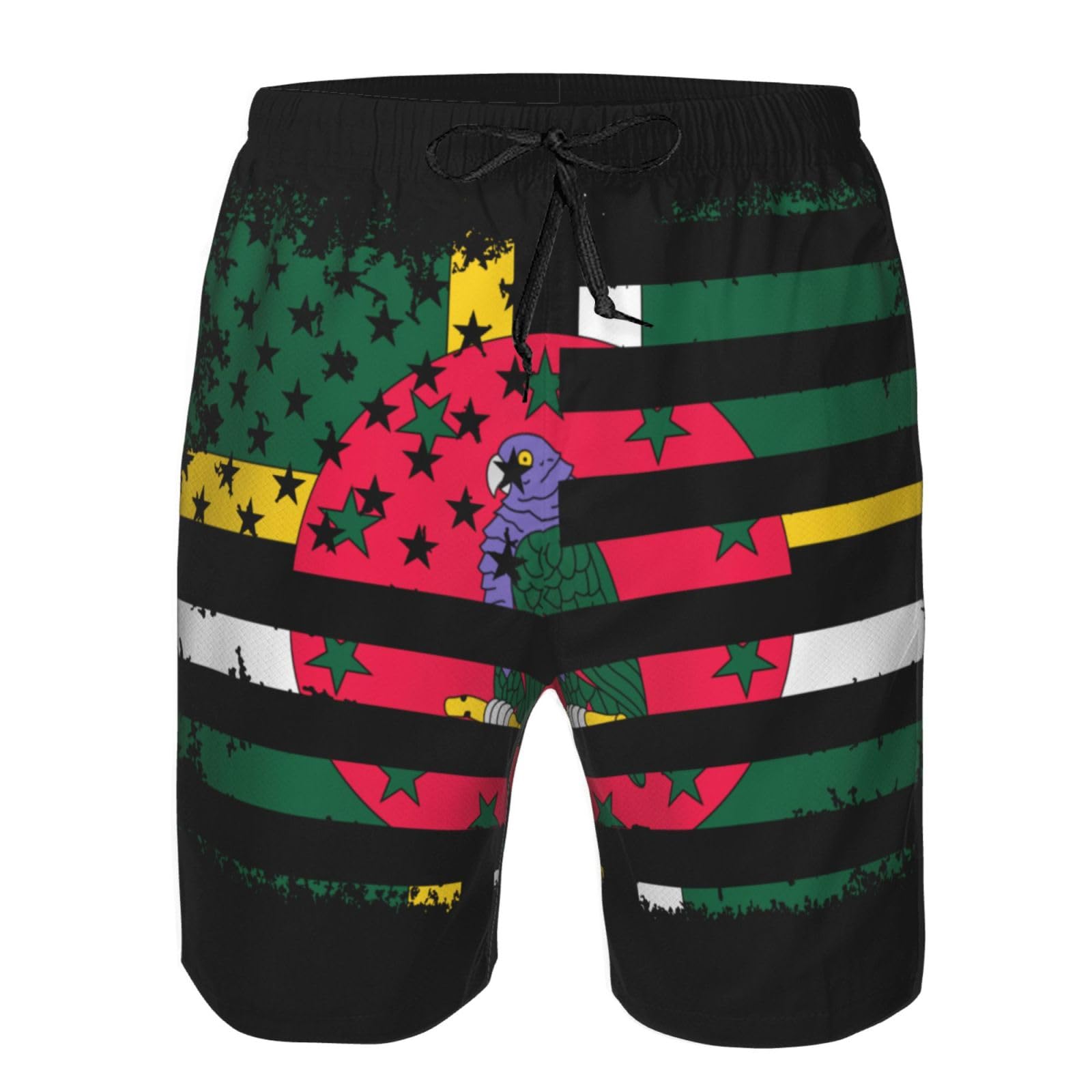 Peiyeety Men's As Pic Dominica America Flag Board Shorts Quick Dry Beach Short Swim Trunks Bathing Suits With Mesh Lining