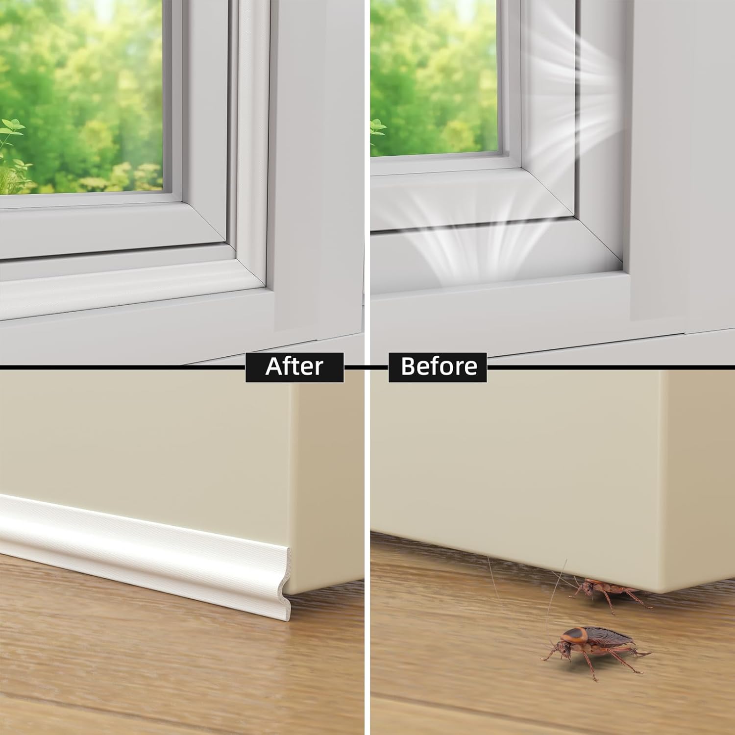 118 inch Weather Stripping Door Seal Strip for Bottom of Door,Self-Adhesive Window Draft Stopper Foam Seal Strip,Soundproof Window Insulation Weather Strip for Winter Gap Blocker(White)