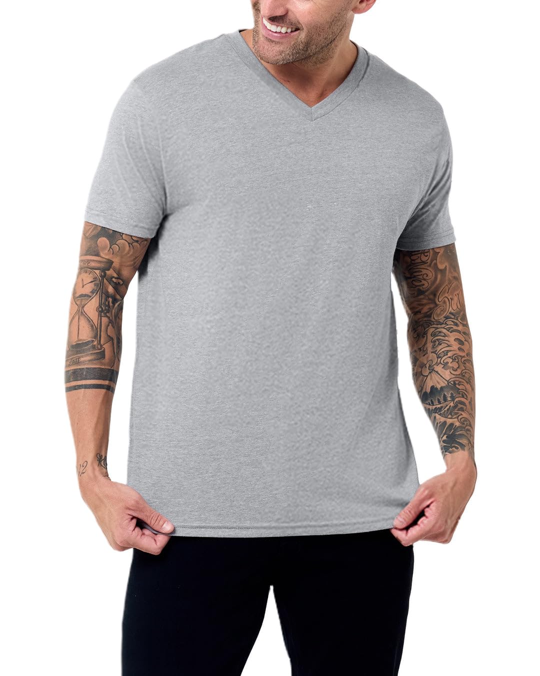 INTO THE AM Premium V Neck T Shirts for Men - Modern Fitted Tees S - 2XL Vneck Undershirts
