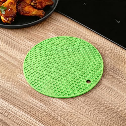 Image of Silicone Trivet Mats,Heat Resistant Pot Holders, Multipurpose Non-Slip Hot Pads for Kitchen Potholders, Hot Dishers, Jar Opener, Spoon Holder, Food Grade Silicone(Green Size Round 7''x7'')