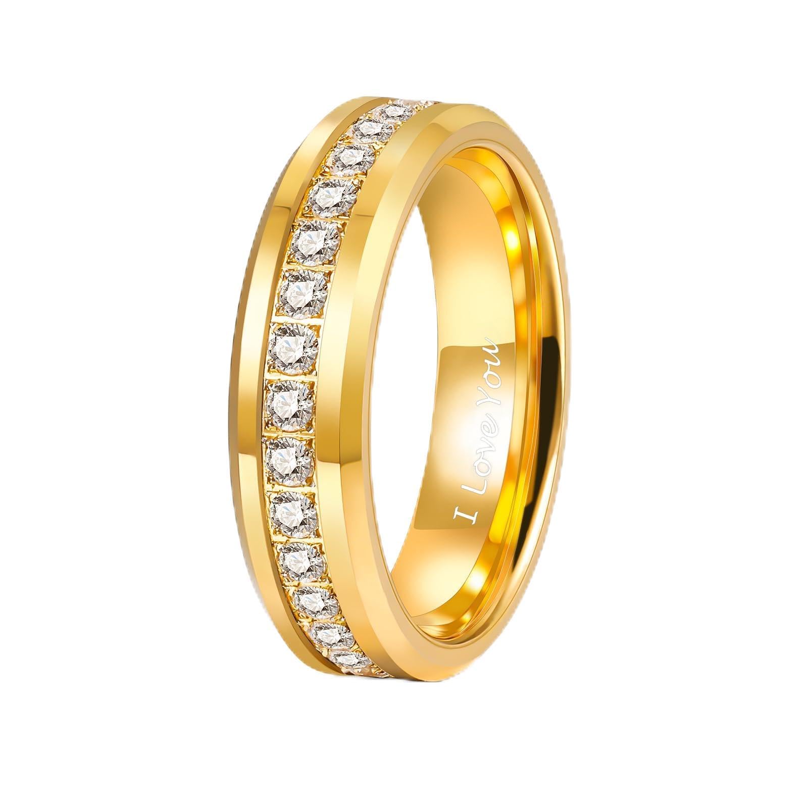 TRUMIUM 6mm 8mm Mens Tungsten Wedding Bands with Cubic Zirconia Eternity Ring CZ Inlaid Black Silver Plated 24K Gold Plated Tungsten Carbied Rings