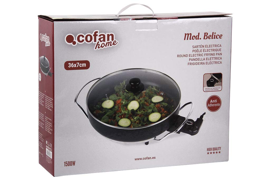 Cofan Sartén Eléctrica Belice 1500 W 36 cm Base acero revestimiento adherente