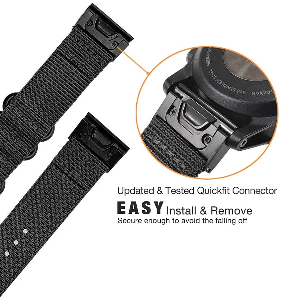 for Garmin Fenix 5 Watch Band Replacement Quick Easy Fit Soft Woven Nylon Strap for Fenix 5/5 Plus/ 6/6 Pro/Forerunner 935/945/Approach S60/Quatix 5 (22mm Width) (Black) - Image 3