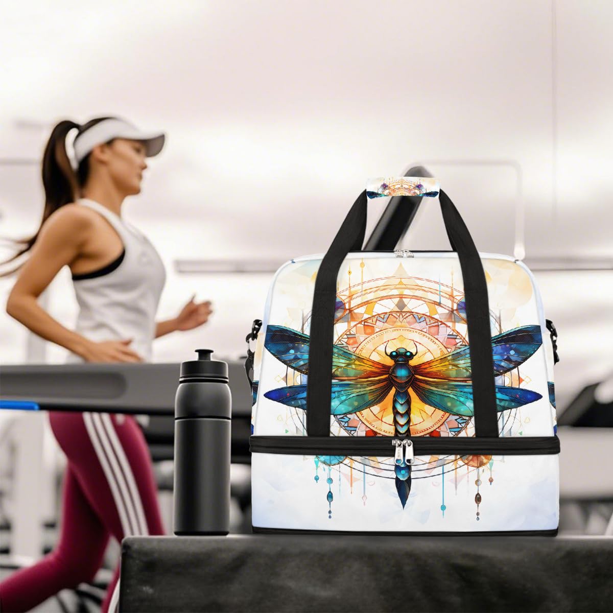 Borsone da viaggio pieghevole con motivo mandala psichedelico, borsa da palestra espandibile con scomparto per scarpe, grande capacità, borsa da weekender, borsa da viaggio, sport, viaggi notturni