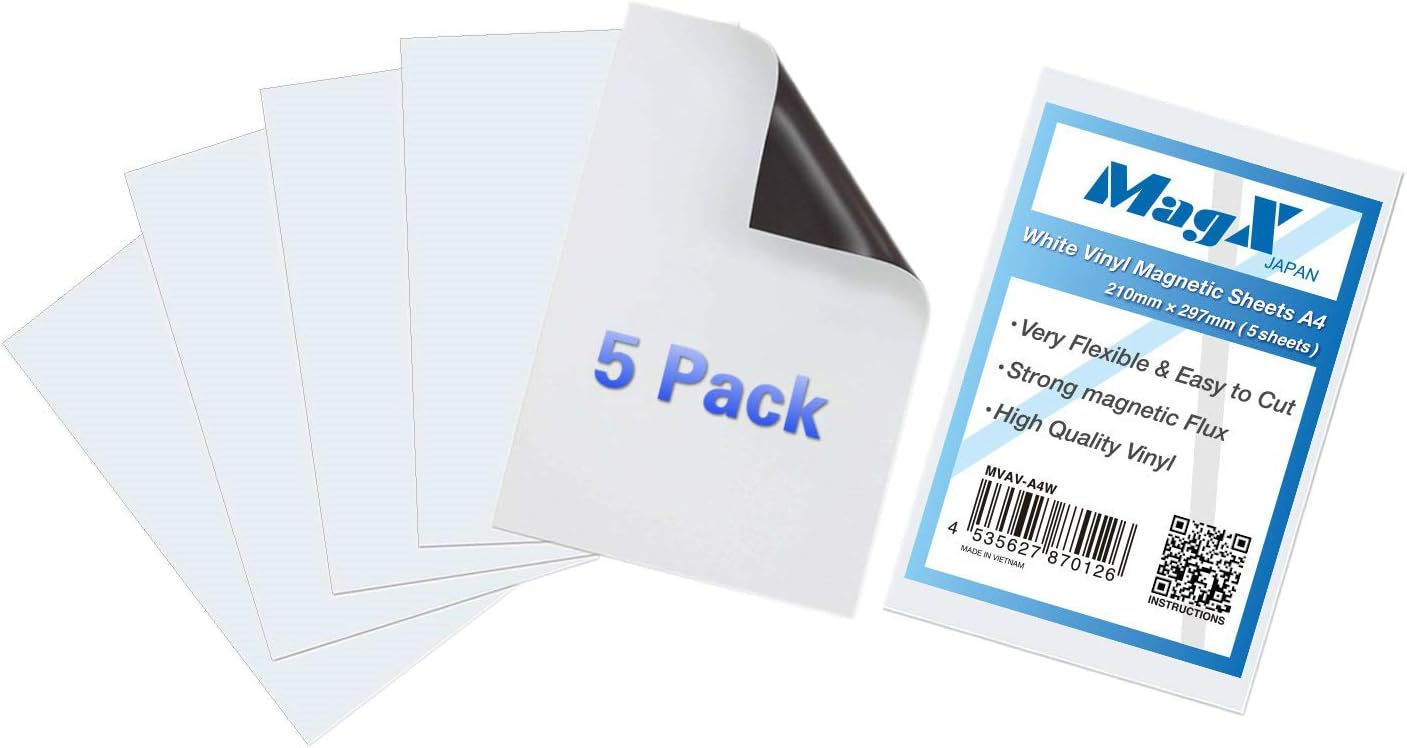 BPA Magnetic Sheets white A4 (5 pcs), Vinyl magnet sheets, Flexible Magnetic Paper,for DIY Hand Craft School Projects