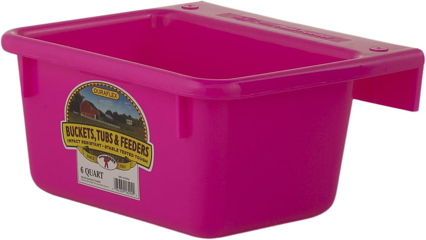 Little GiantPlastic Mini Feeder (Hot Pink) Durable & Mountable Plastic Feed Bucket for Livestock & Pets (6 Quart) (Item No. MF6HOTPINK)