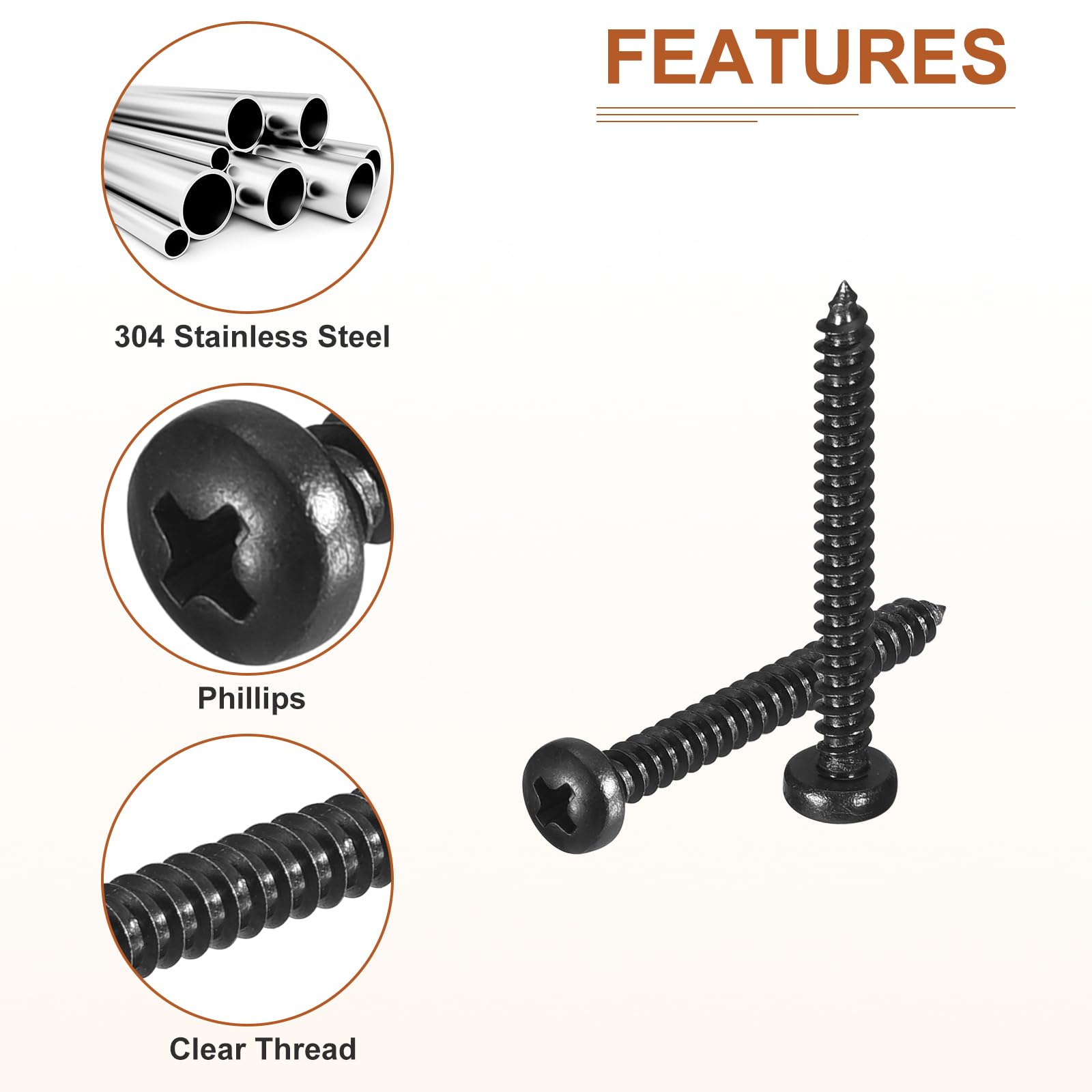 DTGN #4x1" Phillips Pan Head Self-tapping Screw - 100Pack - Black Oxide 304 Stainless Steel Sheet Metal Screws Wood Screws - Image 4