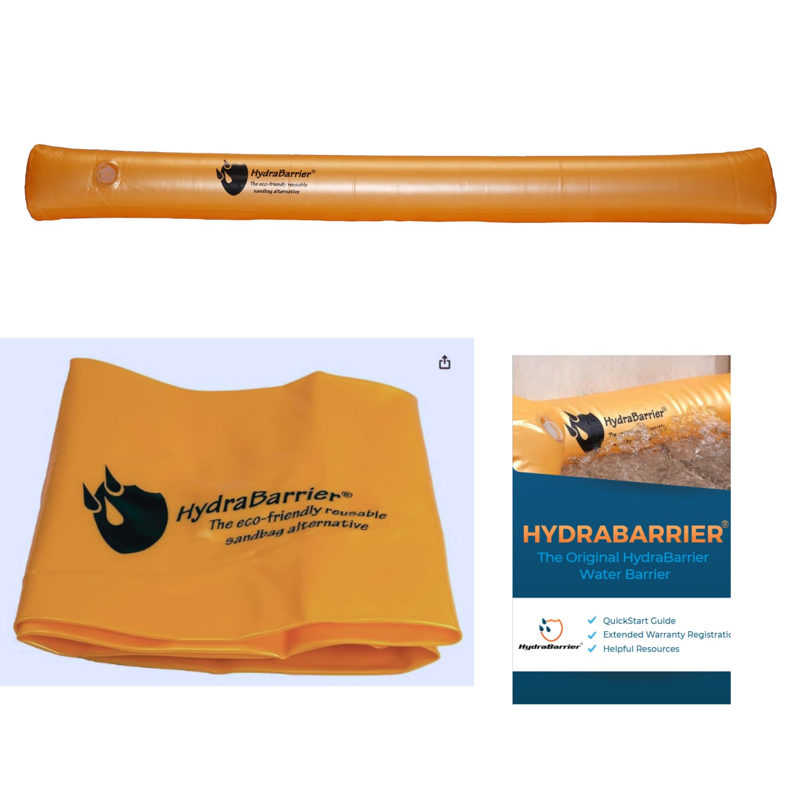 Watershed Innovations Best Sandbag Alternative - Hydrabarrier Standard 12 Foot Length 4 Inch Height - Water Diversion Tubes That Are the Lightweight, Re-usable, and Eco-friendly (Single Unit),Orange