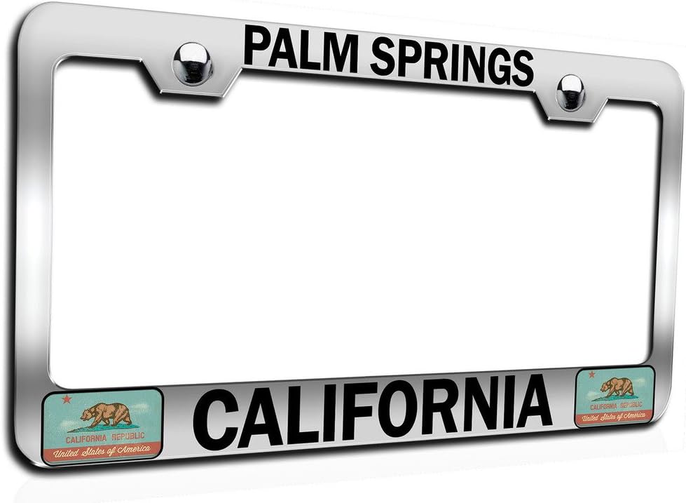 Makoroni - Palm Springs California Californian California Ch Steel Auto SUV License Plate Frame, License Tag Holder