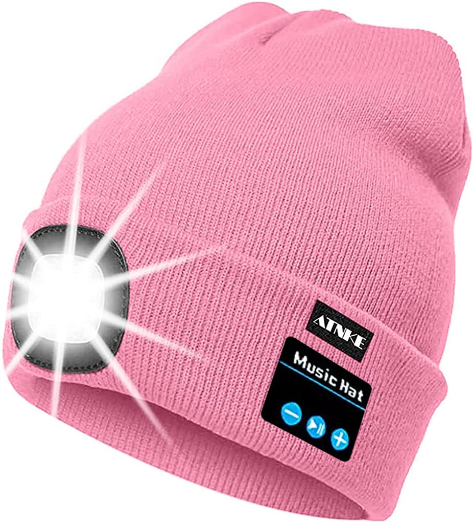 ATNKE LED Lighted Bluetooth Beanie Cap, USB Rechargeable Wireless Musical Running Hat Ultra Bright 4 LED Waterproof Light Lamp Use for Skiing Hiking Camping Cycling