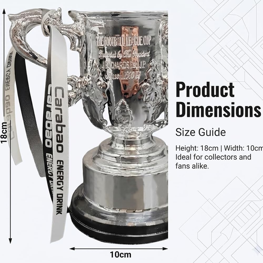 EFL Cup Réplica Trofeo Fútbol Copa Plata Colección | Trofeo réplica EFL Cup acabado plata para aficionados, coleccionistas, clubes y decoración deportiva