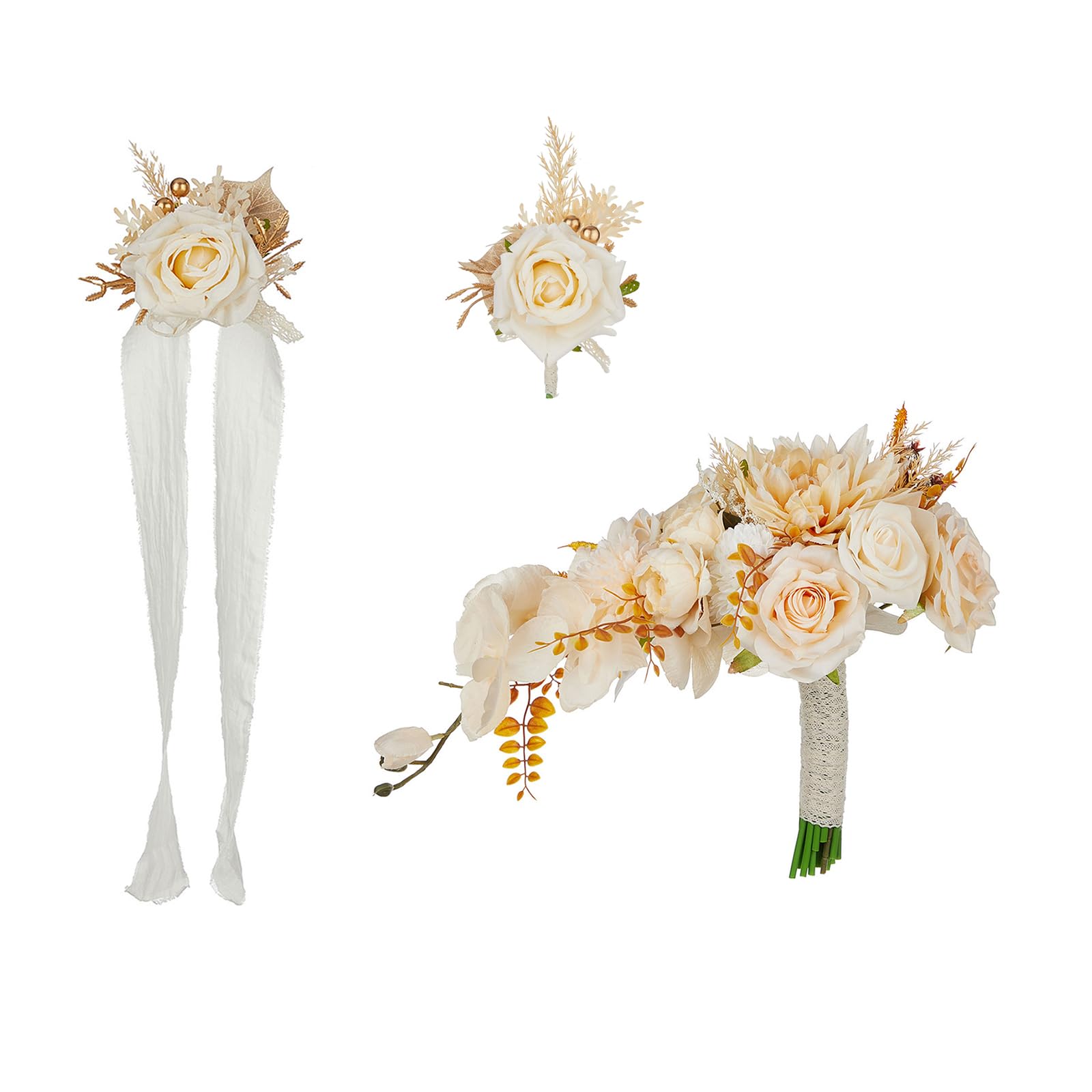 Buxuaaaa Multicolor Multipurpose Silk Flower Wedding Bouquets Supplies Decoration With Wrist Corsages For Bride And Bridesmaids Bride Bridesmaids Bouquets