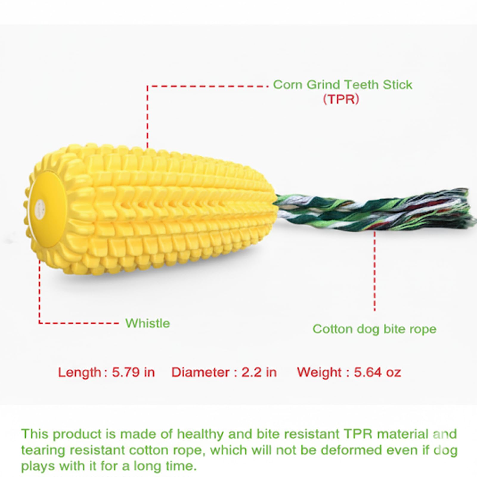 Juguete masticable con forma de maíz para perros pequeños a medianos, juguetes de dentición para cachorros con chirriador; juguete masticable para perros medianos a grandes, diseño con