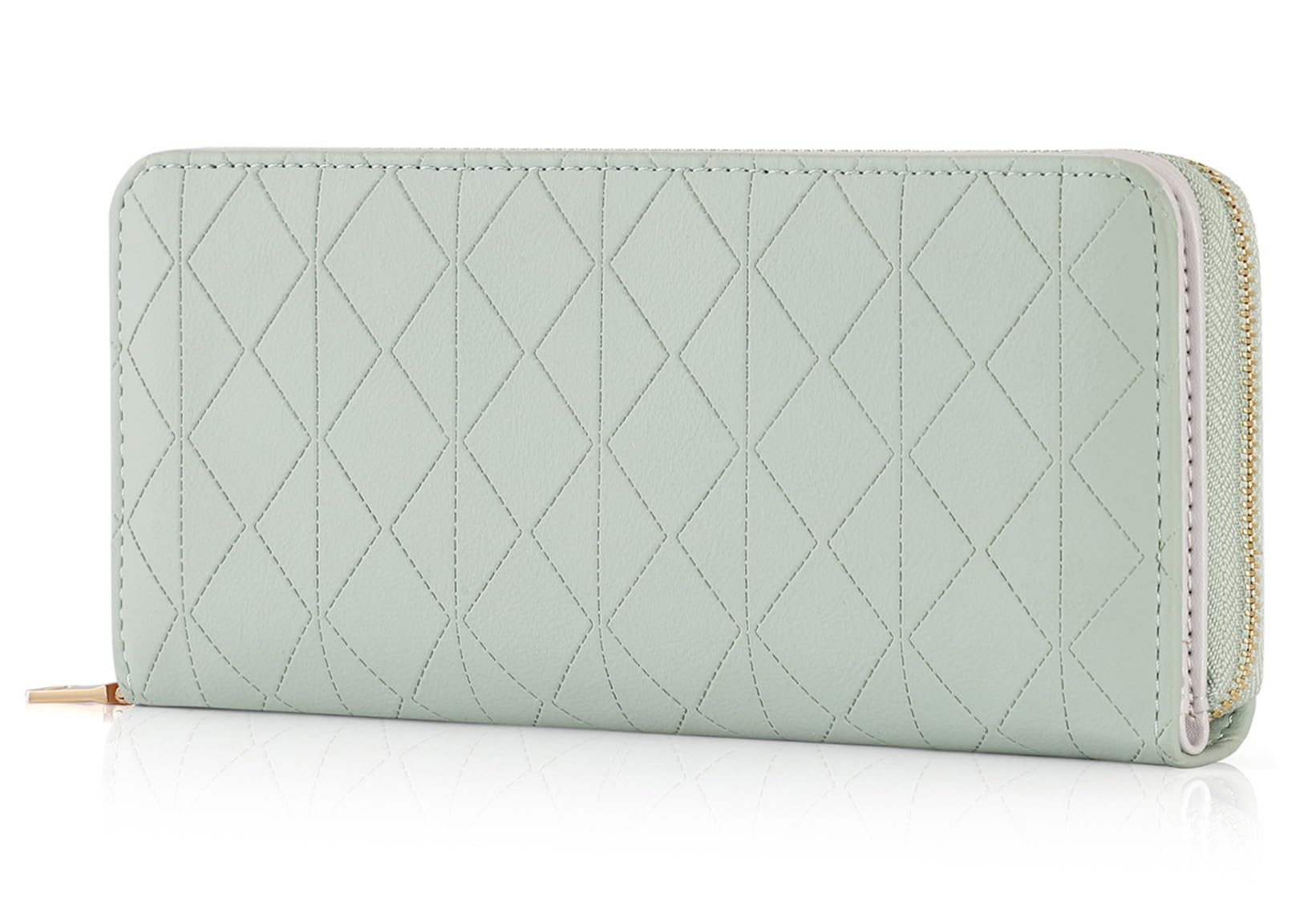 RRANCharltu Geldbörse Damen Leder Portemonnaie Damen groß Geldbeutel im Langformat Gross Portmonee mit Reißverschluss und Druckknopf mit vielen Fächern und Kartenhalter, Grün