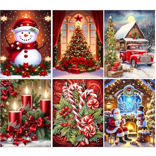 6 Pack Christmas Diamond Art Kits for Adults - Christmas 5D Diamond Painting Gem Art for Adults Gem Painting Kits for Wall Home Decor Arts Craft 12x16inch