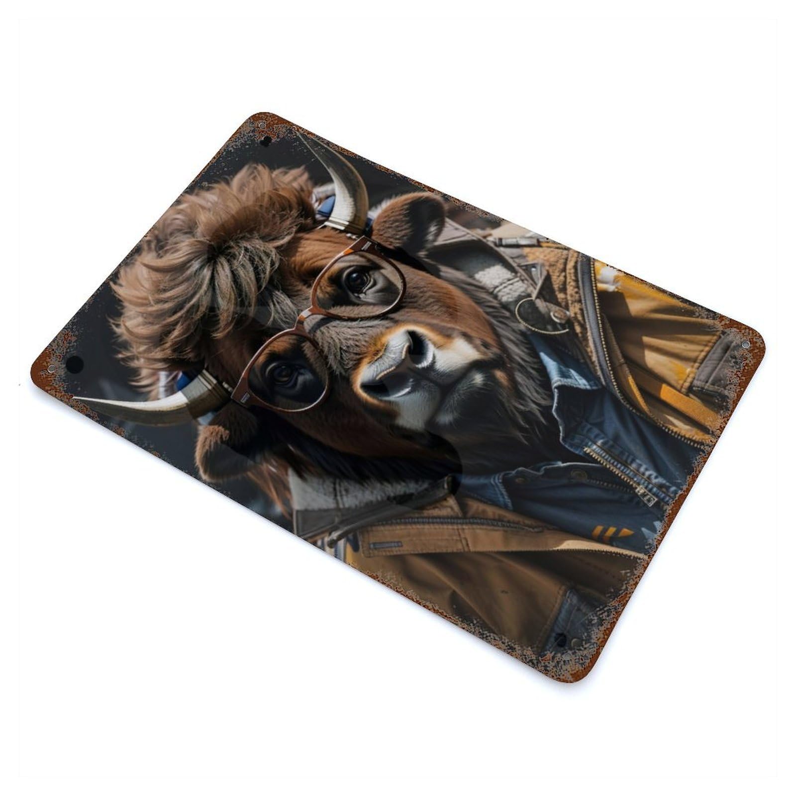 Bison Cool Rust Effect Tin Sign 11.8"x7.9", Retro Wall Decor for Patio, Garden Room And Bar Decor