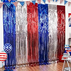 Lolstar 4th of july decorationsred white and blue 3 pack tinsel foil fringe curtains4th of july photo booth prop streamer backdrop for america patriotic partymemorial dayindependence daylabor day  urban country home decor