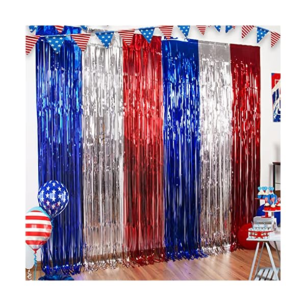 Lolstar 4th of july decorationsred white and blue 3 pack tinsel foil fringe curtains4th of july photo booth prop streamer backdrop for america patriotic partymemorial dayindependence daylabor day  urban country home decor
