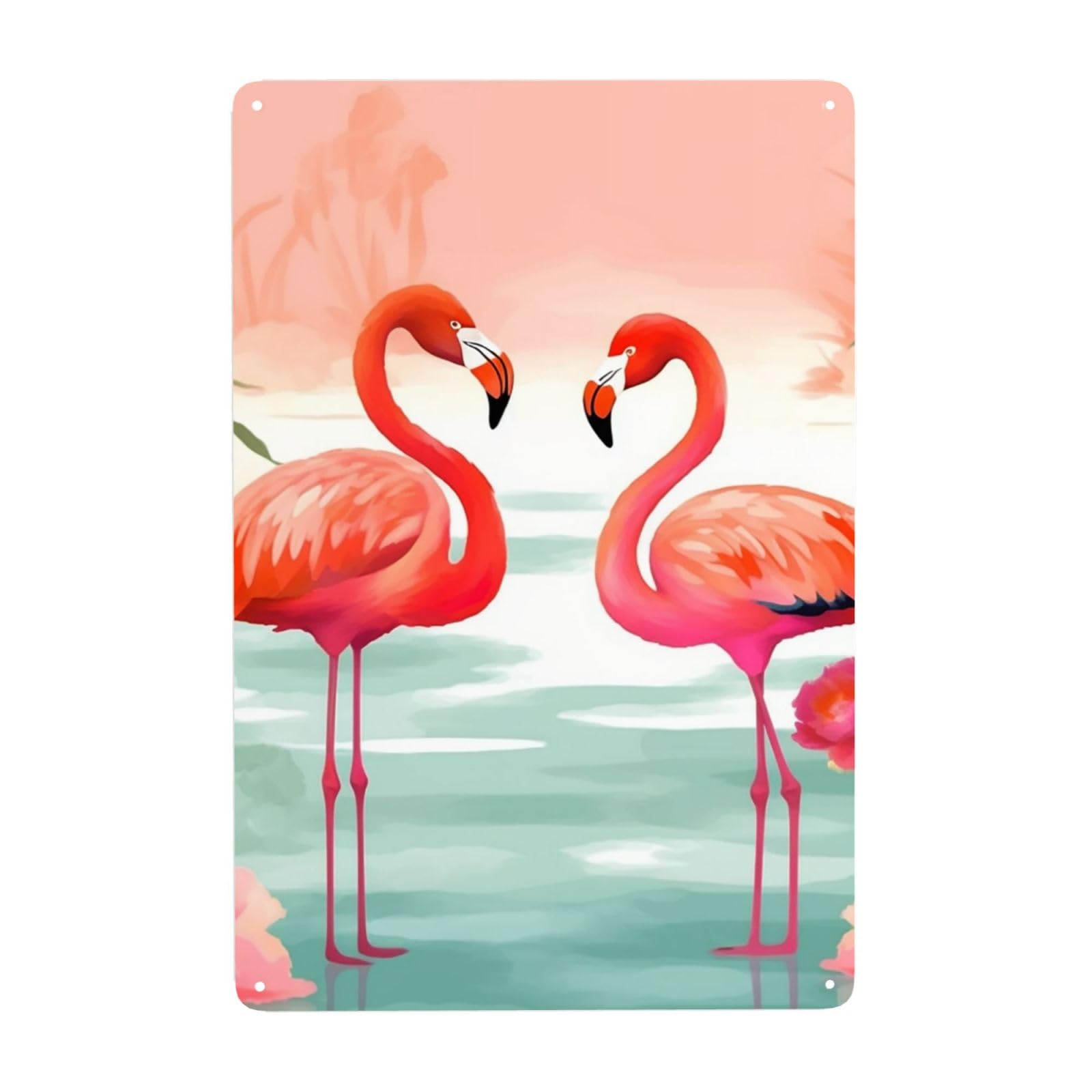 Custom Vintage Metal Tin Sign, Funny Decorative Sign, Two Red Flamingos Photo Prints for Wall Decorations, Stylish Wall Art Plaques for Home Garage Decor Unique Poster 8x12 Inch