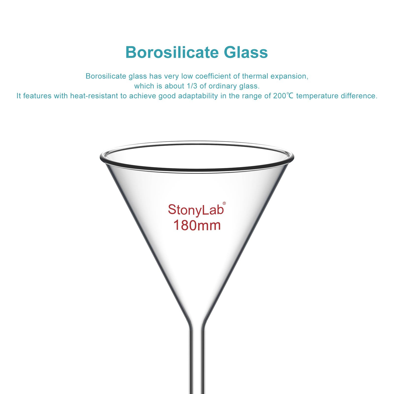 StonyLab 2 Stück Glastrichter Labor Borosilikatglas Trichter, Glass Funnel Kurzer Stiel 180mm Durchmesser, 170mm Stiellänge, Borosilicate Labortrichter