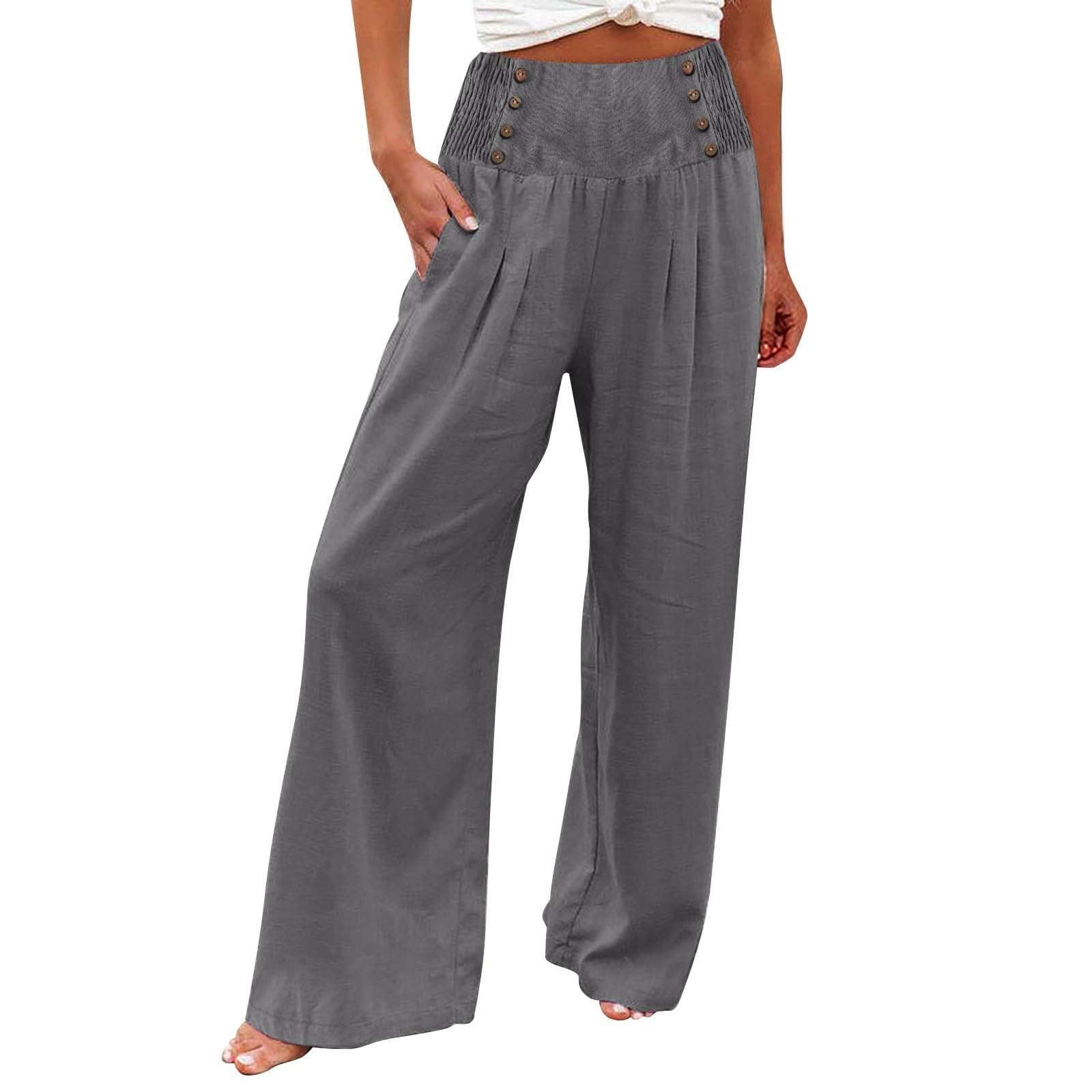 Womens Wide Leg Pants Elastic Waisted Palazzo Pants Casual Yoga Pants Business Casual Long Trousers with Pockets