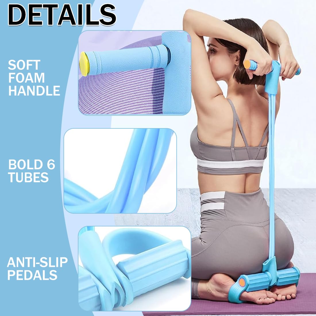 Fascia di Resistenza a Pedale, Corda Elastica con 4 Tubi, Corda Elastica di Trazione Multifunzione, Elastico con Pedali, Allenatore Addominali per Vita/Bracci/Gambe