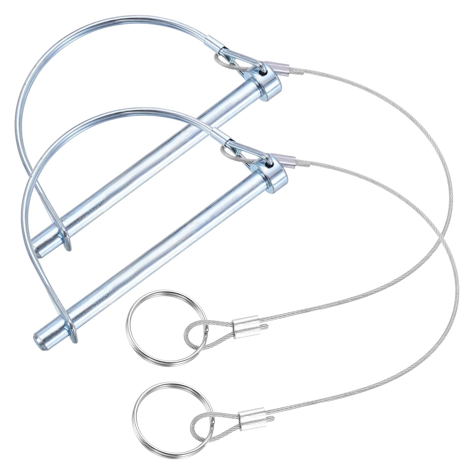 PATIKIL 2 Pcs Trailer Coupler Pins, (8mm x 100mm) D Shape Shaft Locking Pin with Ear Extended Cord Quick Release Ring Round Arch Wire Retainer for Farm Trailers Hitches