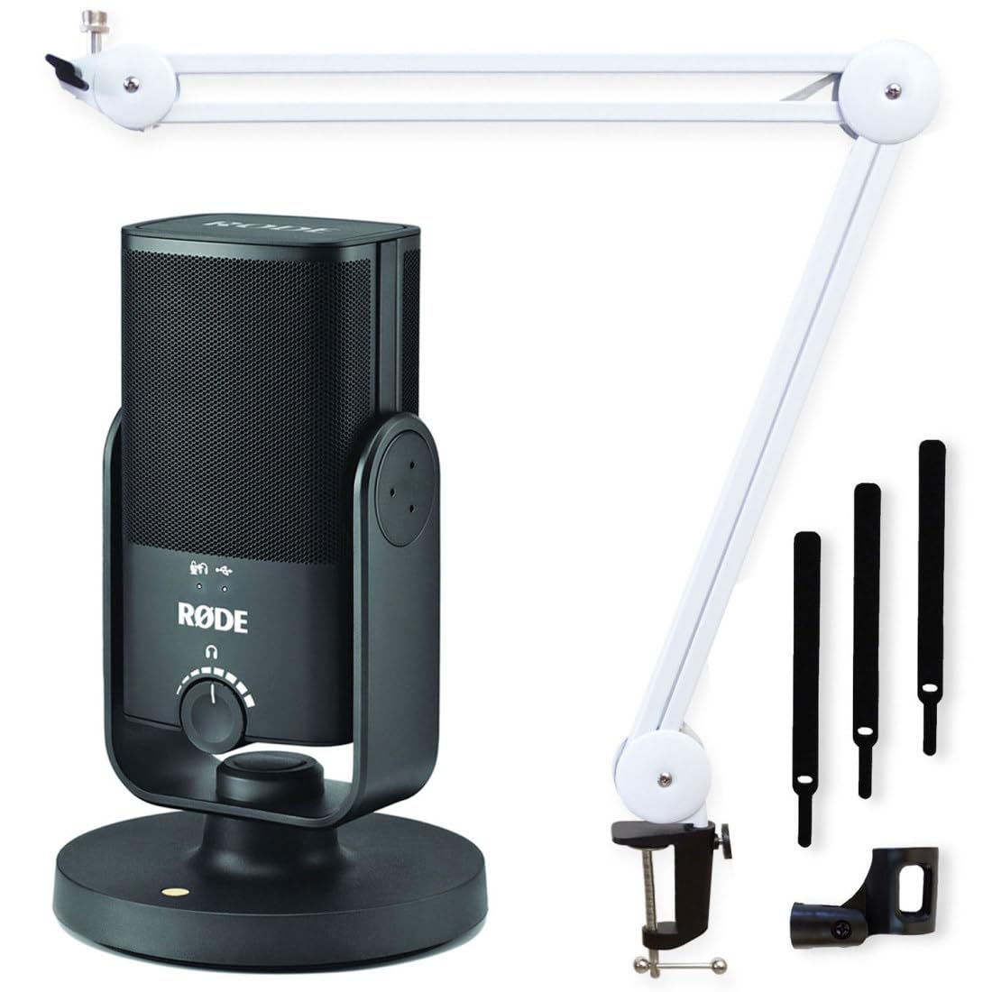 Rode NT-USB Mini - Micrófono condensador de estudio con brazo keepdrum MS138, color blanco